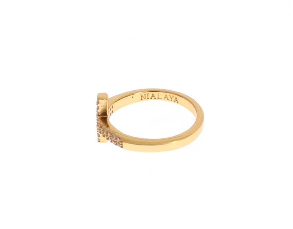 Nialaya Clear CZ Cross Gold 925 Ring - Fizigo